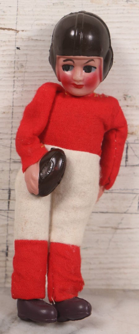 Lot 040 - Vintage Football Player Sports Doll Toy With Celluloid Head And Fabric Body, Made In Japan, 7-7/8" Height
