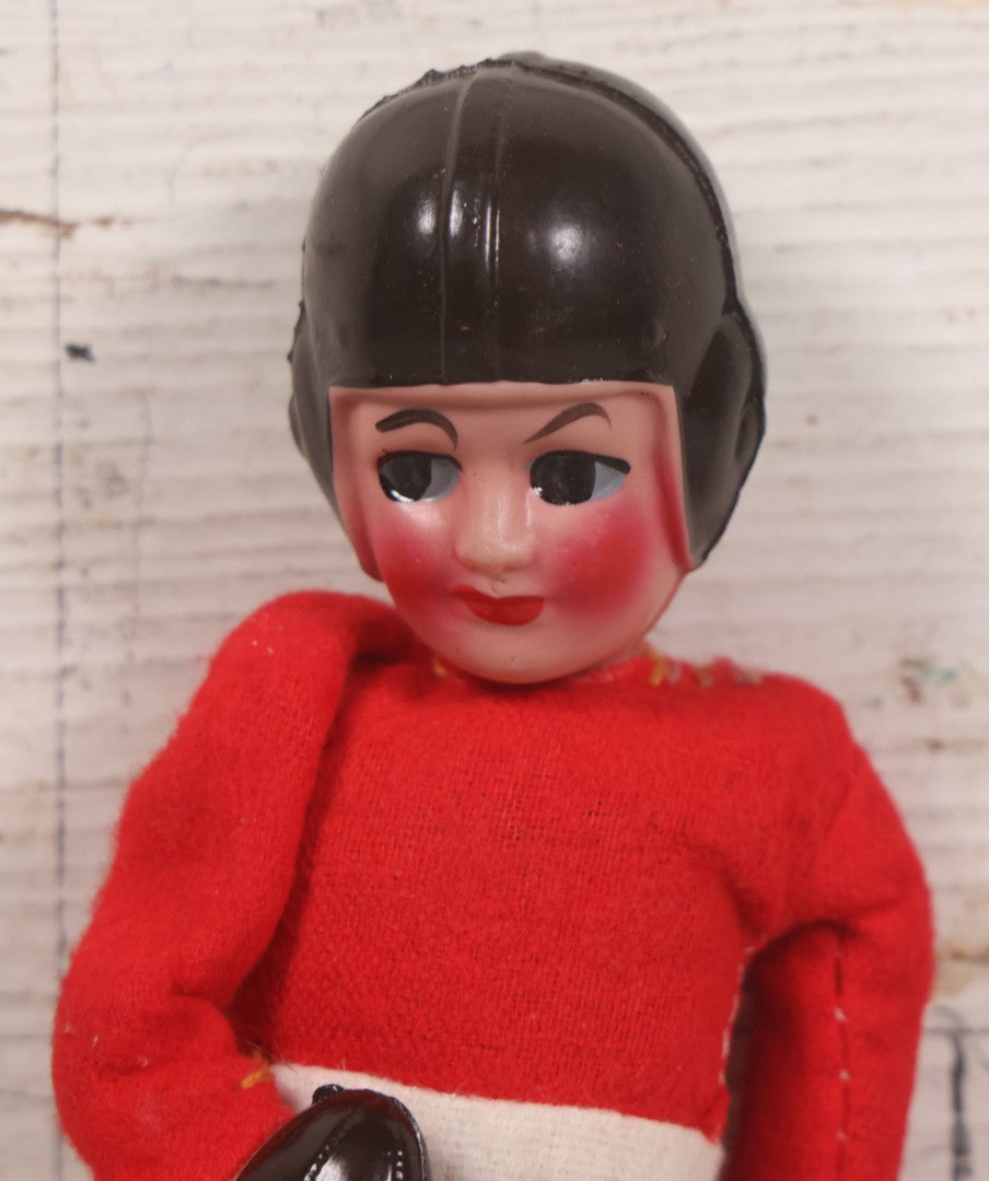 Lot 040 - Vintage Football Player Sports Doll Toy With Celluloid Head And Fabric Body, Made In Japan, 7-7/8" Height