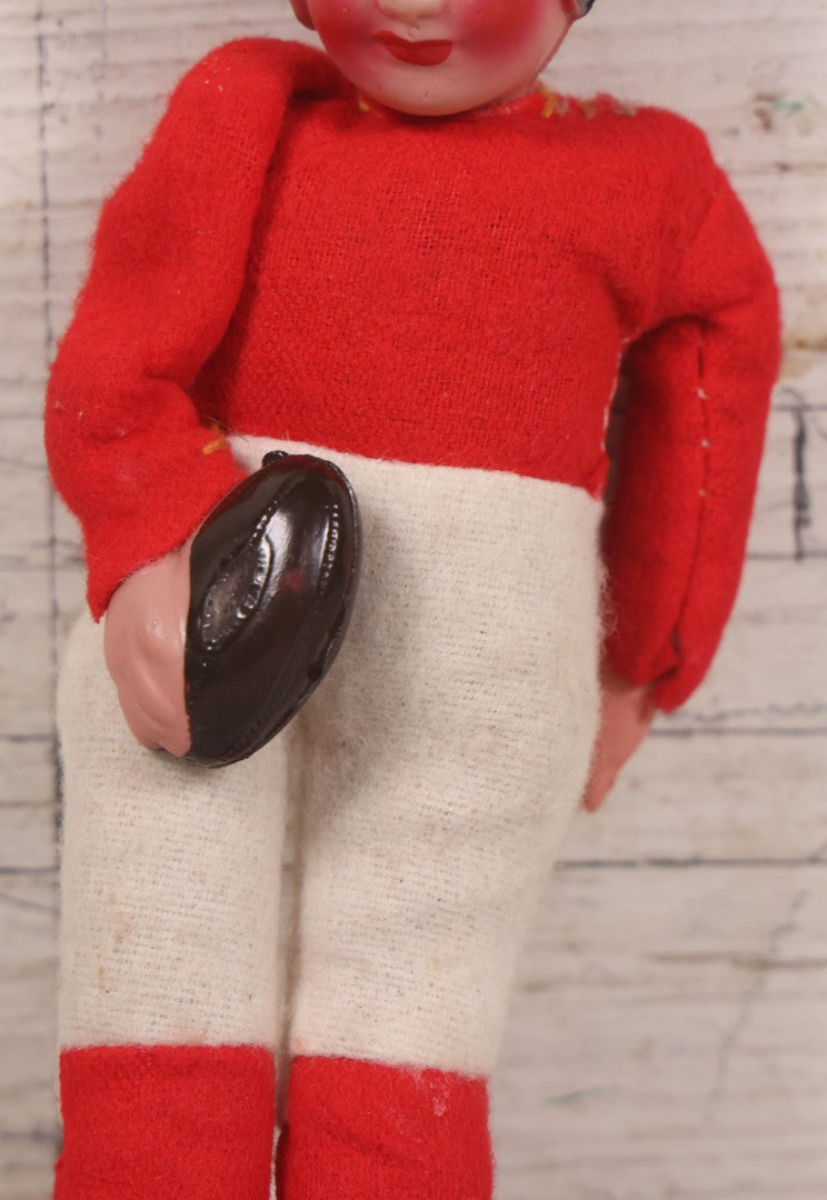 Lot 040 - Vintage Football Player Sports Doll Toy With Celluloid Head And Fabric Body, Made In Japan, 7-7/8" Height