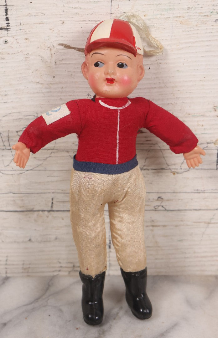 Lot 041 - Vintage Baseball Player Sports Doll Toy With Celluloid Head And Fabric Body, Made In Japan, 8" Height