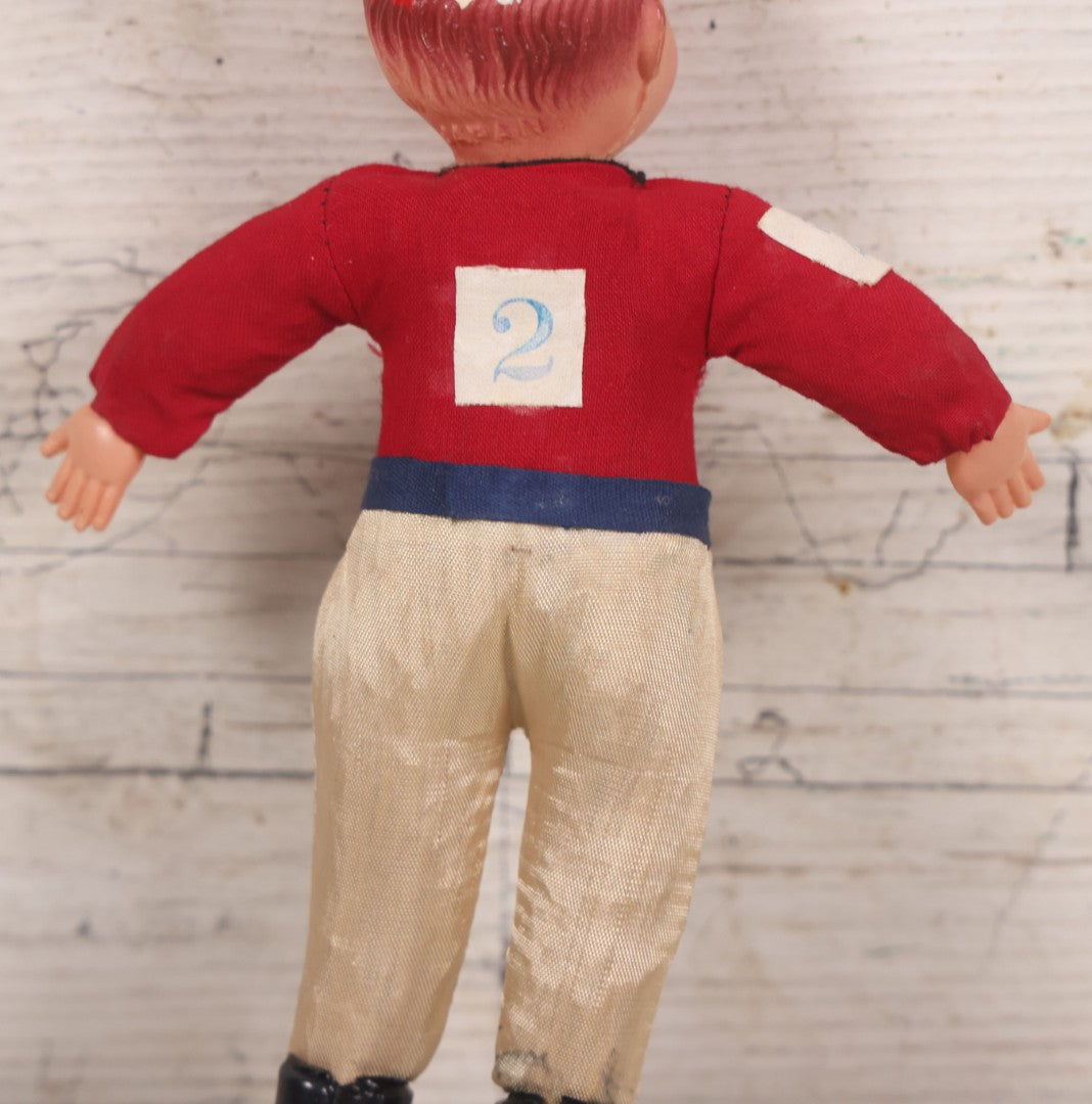 Lot 041 - Vintage Baseball Player Sports Doll Toy With Celluloid Head And Fabric Body, Made In Japan, 8" Height
