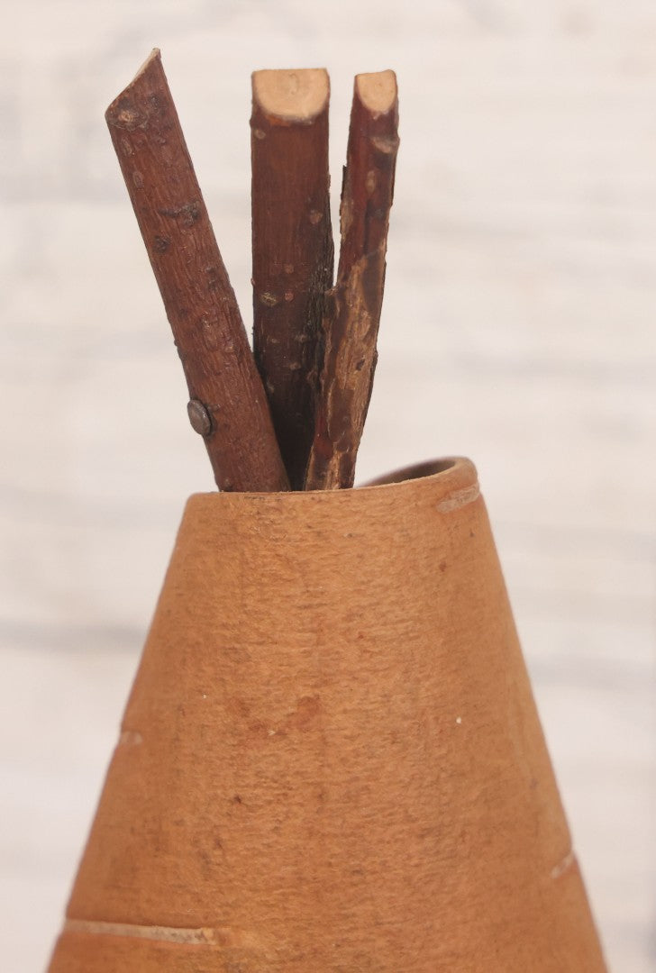 Lot 043 - Vintage Folk Art Souvenir Of Moosehead Lake, Maine, With Native American In Teepee, Made From Wood And Bark, New England Collectible