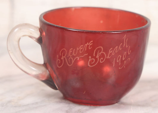 Lot 044 - Antique Ruby Flash Glass Souvenir Teacup From Revere Beach, 1906