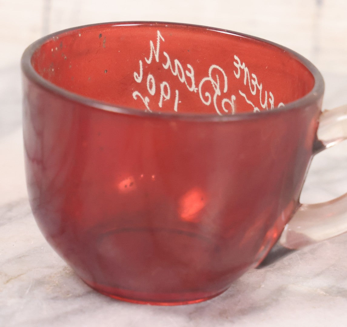 Lot 044 - Antique Ruby Flash Glass Souvenir Teacup From Revere Beach, 1906