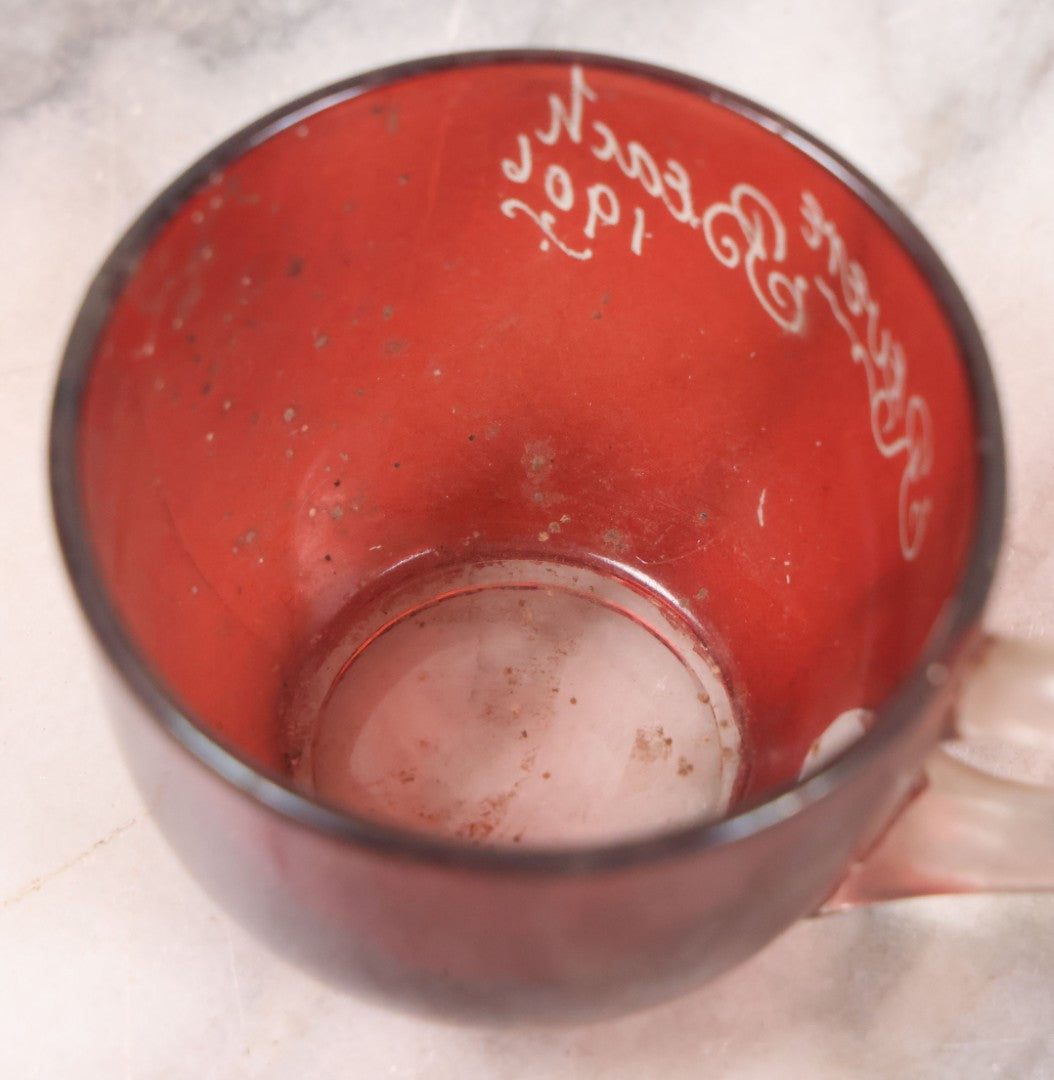 Lot 044 - Antique Ruby Flash Glass Souvenir Teacup From Revere Beach, 1906