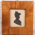 Lot 047 - Antique Folk Art Hand Cut Paper Silhouette Of Woman In Wide Tiger Maple Frame, Note Water Damage, 7-1/2" x 8"