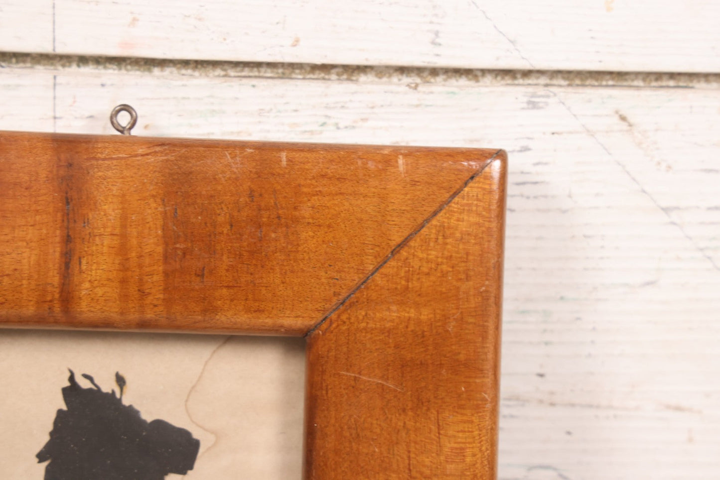 Lot 047 - Antique Folk Art Hand Cut Paper Silhouette Of Woman In Wide Tiger Maple Frame, Note Water Damage, 7-1/2" x 8"