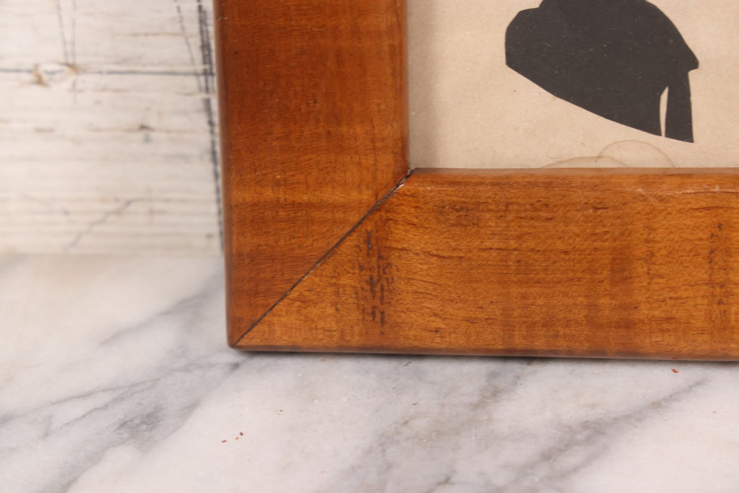 Lot 047 - Antique Folk Art Hand Cut Paper Silhouette Of Woman In Wide Tiger Maple Frame, Note Water Damage, 7-1/2" x 8"