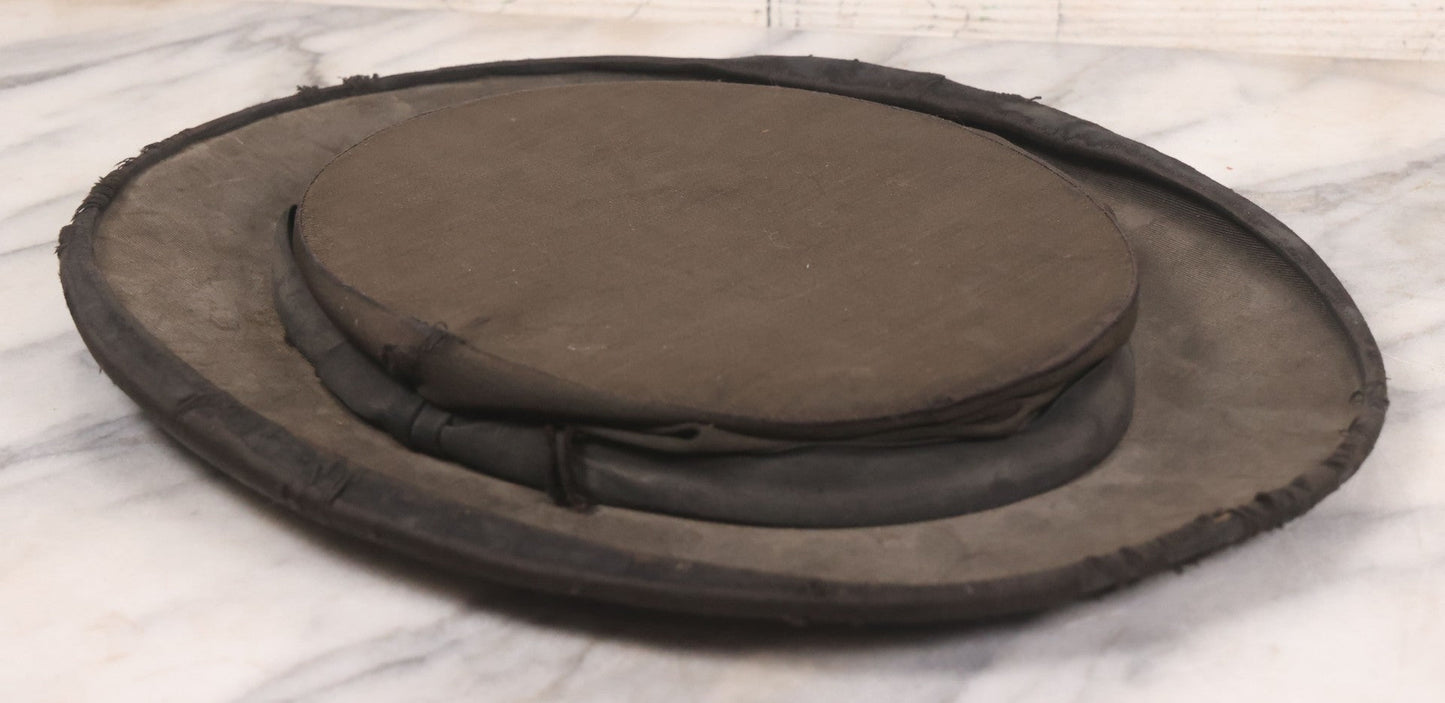 Lot 048 - Antique Collapsible Pop-Up Stove Pipe Top Hat, Unknown Maker, Sold By Town & Tweed Shop, Lynn, Massachusetts, Size 7-3/8, Circa Early 20th Century