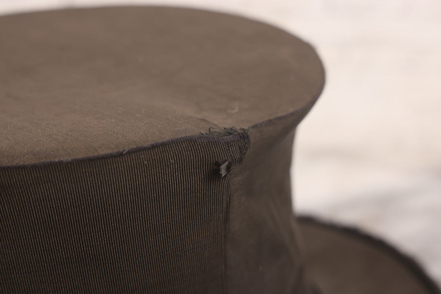 Lot 048 - Antique Collapsible Pop-Up Stove Pipe Top Hat, Unknown Maker, Sold By Town & Tweed Shop, Lynn, Massachusetts, Size 7-3/8, Circa Early 20th Century