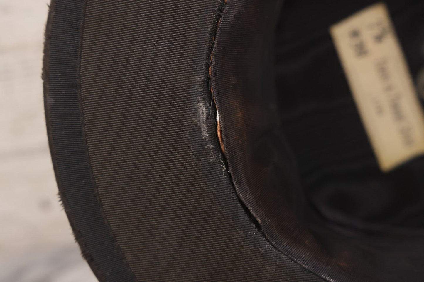 Lot 048 - Antique Collapsible Pop-Up Stove Pipe Top Hat, Unknown Maker, Sold By Town & Tweed Shop, Lynn, Massachusetts, Size 7-3/8, Circa Early 20th Century