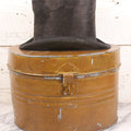 Lot 049 - Antique Beaverskin Stove Pipe Top Hat Manufactured By Alfred Matthews, St. Louis, Missouri, With Dark Mustard Painted Tin Hat Box With Blue-Green Interior