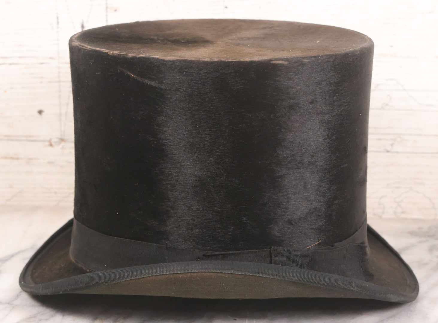 Lot 050 - Antique Beaverskin Stove Pipe Top Hat Manufactured By Chas. Keeler, Sold By M.L. Rogowski, Both Patterson, New Jersey, Pencil Marked 1870