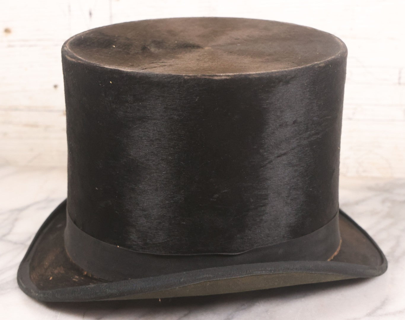 Lot 050 - Antique Beaverskin Stove Pipe Top Hat Manufactured By Chas. Keeler, Sold By M.L. Rogowski, Both Patterson, New Jersey, Pencil Marked 1870