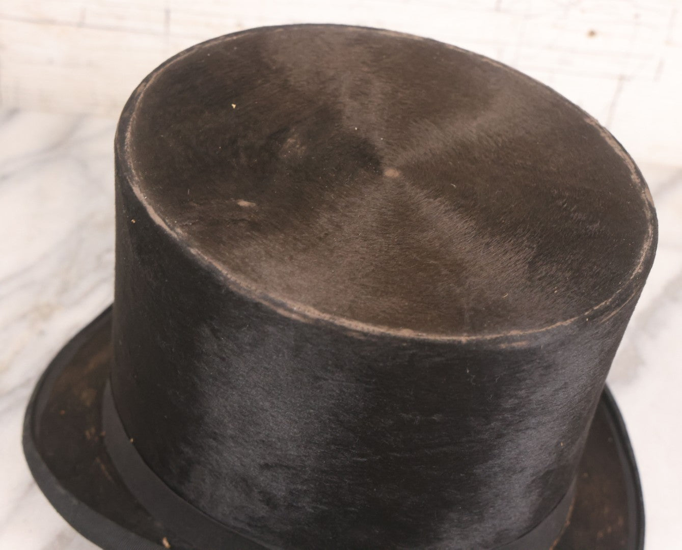 Lot 050 - Antique Beaverskin Stove Pipe Top Hat Manufactured By Chas. Keeler, Sold By M.L. Rogowski, Both Patterson, New Jersey, Pencil Marked 1870