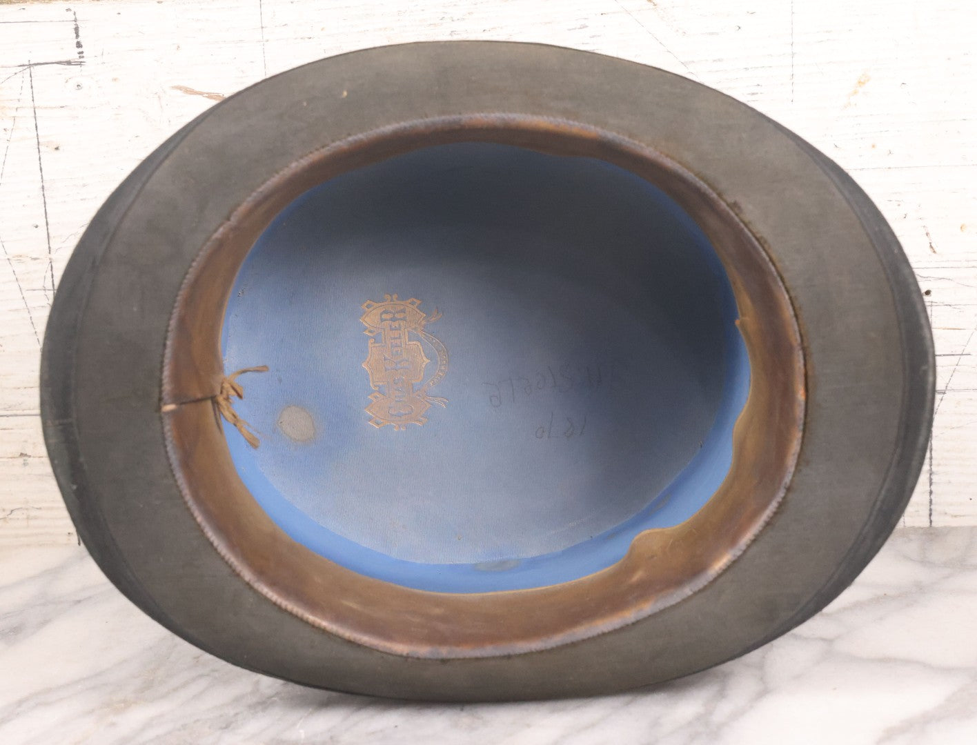 Lot 050 - Antique Beaverskin Stove Pipe Top Hat Manufactured By Chas. Keeler, Sold By M.L. Rogowski, Both Patterson, New Jersey, Pencil Marked 1870