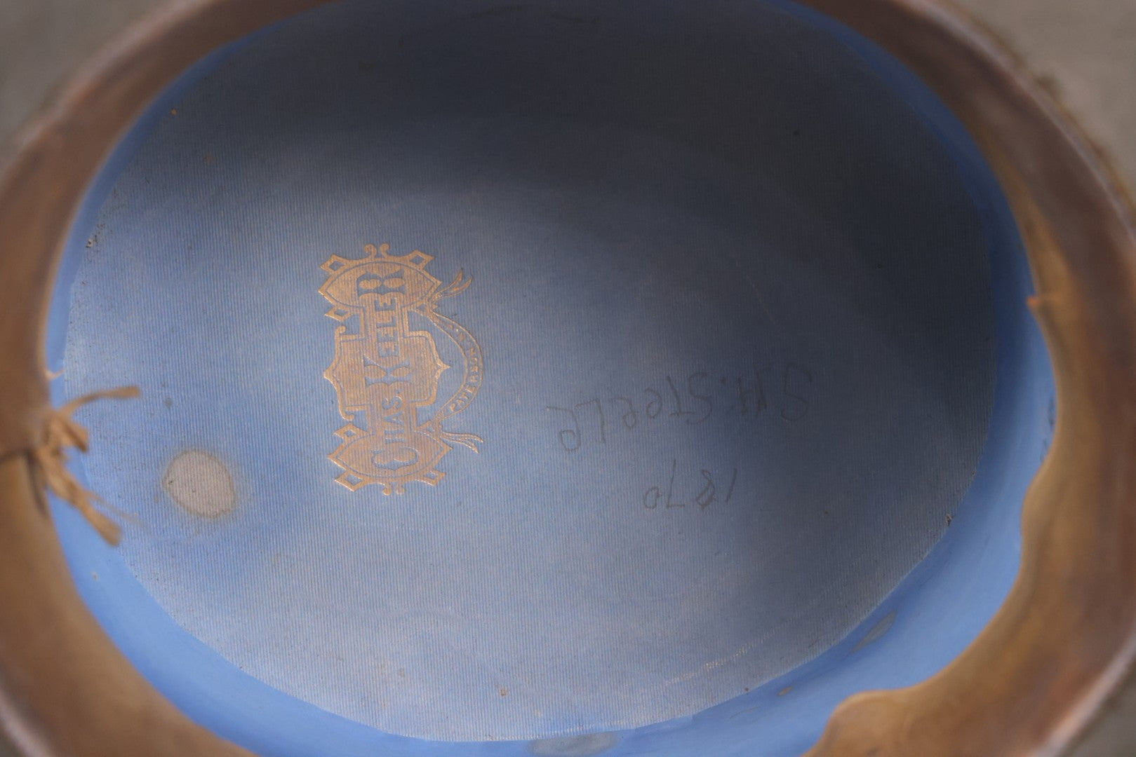 Lot 050 - Antique Beaverskin Stove Pipe Top Hat Manufactured By Chas. Keeler, Sold By M.L. Rogowski, Both Patterson, New Jersey, Pencil Marked 1870