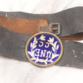 Lot 053 - Antique Leather Belt With Unusual Reverse Painted Glass Enamel Roundel With Laurel Motif, Mirrored Lettering, Unknown Fraternal Order, Circa Late 19th Century