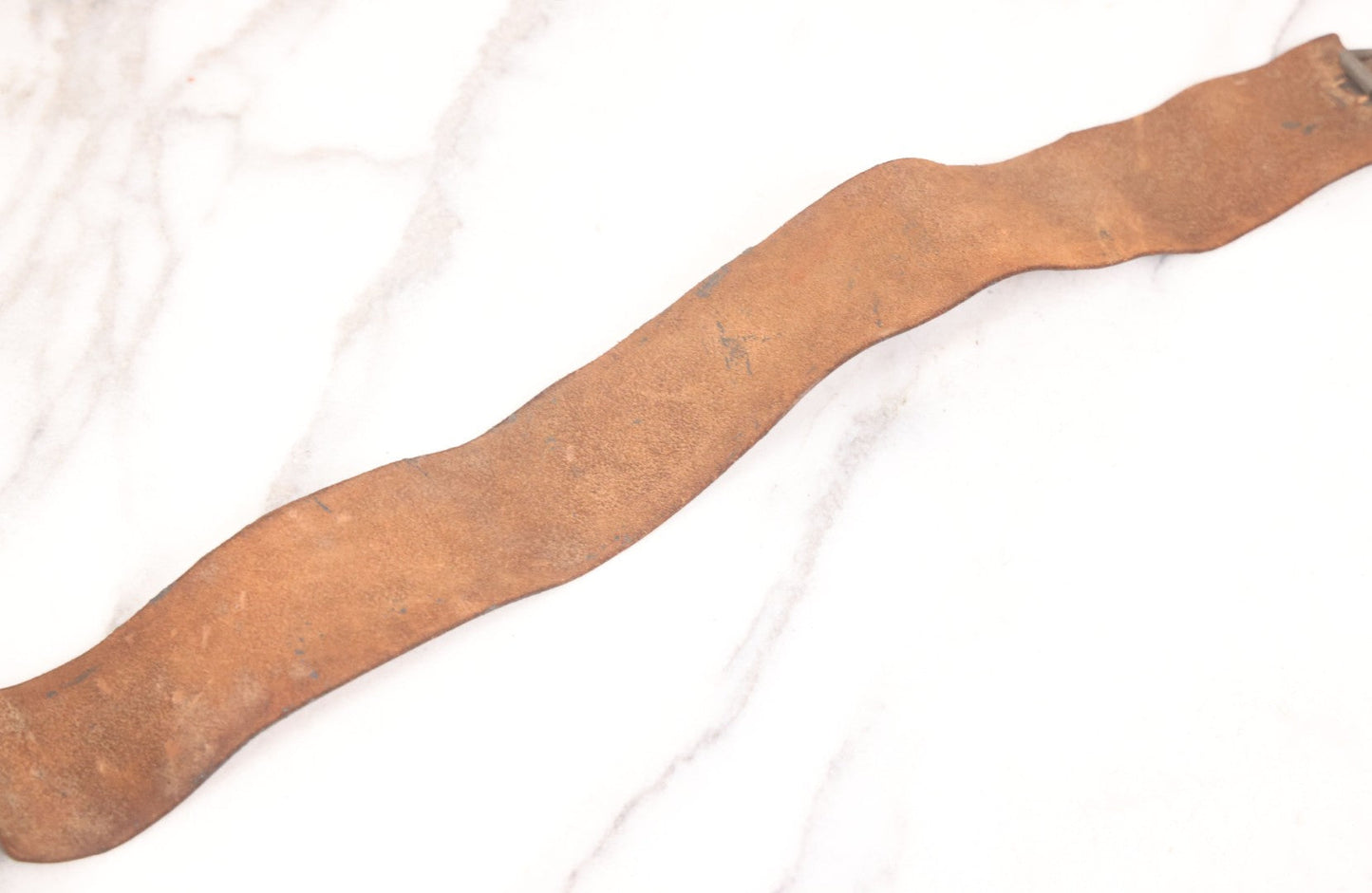 Lot 053 - Antique Leather Belt With Unusual Reverse Painted Glass Enamel Roundel With Laurel Motif, Mirrored Lettering, Unknown Fraternal Order, Circa Late 19th Century