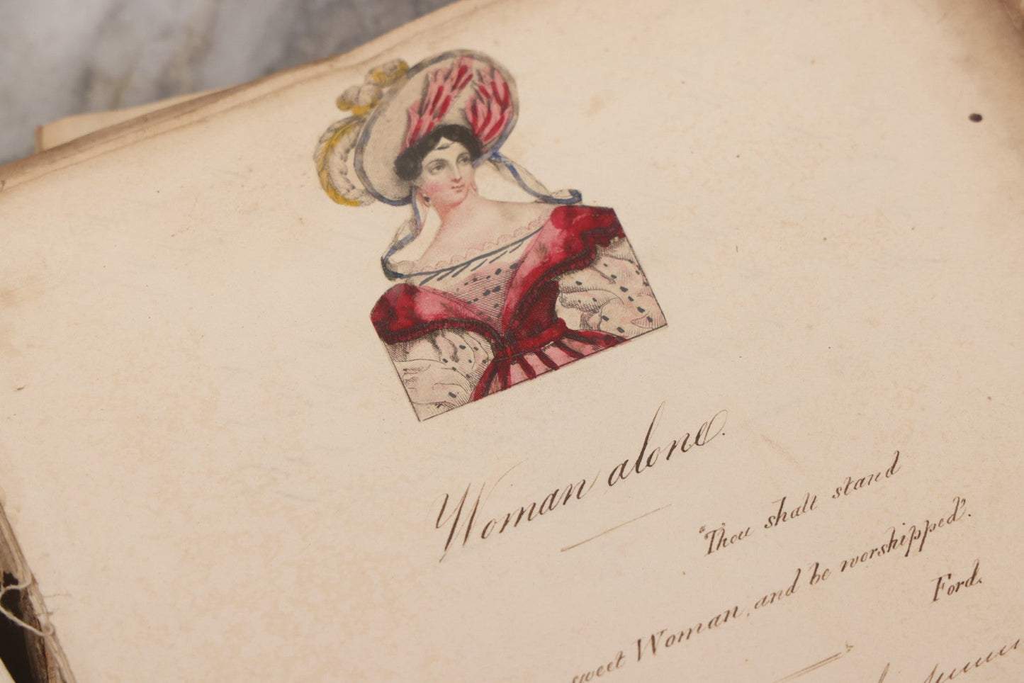 Lot 054 - Antique Early 19th Century Autograph And Poetry Album, With Dozens Of Handwritten Pages With Notes, Poems, Art, And More, Including Hand Drawn Illustrations, "Lady Of The Lake" Engravings, Etc., Circa 1828-1832