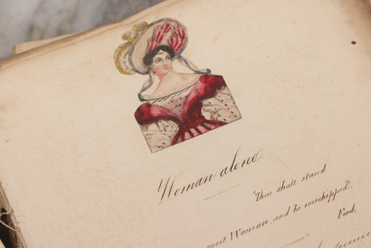 Lot 054 - Antique Early 19th Century Autograph And Poetry Album, With Dozens Of Handwritten Pages With Notes, Poems, Art, And More, Including Hand Drawn Illustrations, "Lady Of The Lake" Engravings, Etc., Circa 1828-1832