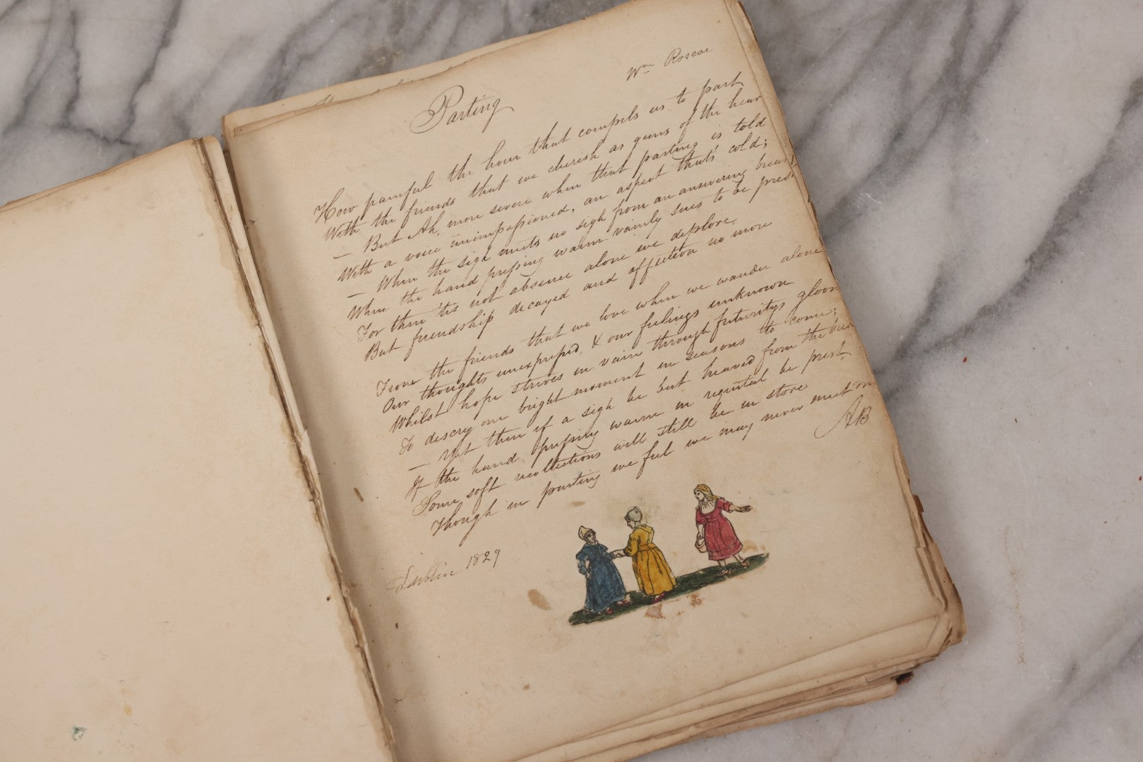 Lot 054 - Antique Early 19th Century Autograph And Poetry Album, With Dozens Of Handwritten Pages With Notes, Poems, Art, And More, Including Hand Drawn Illustrations, "Lady Of The Lake" Engravings, Etc., Circa 1828-1832
