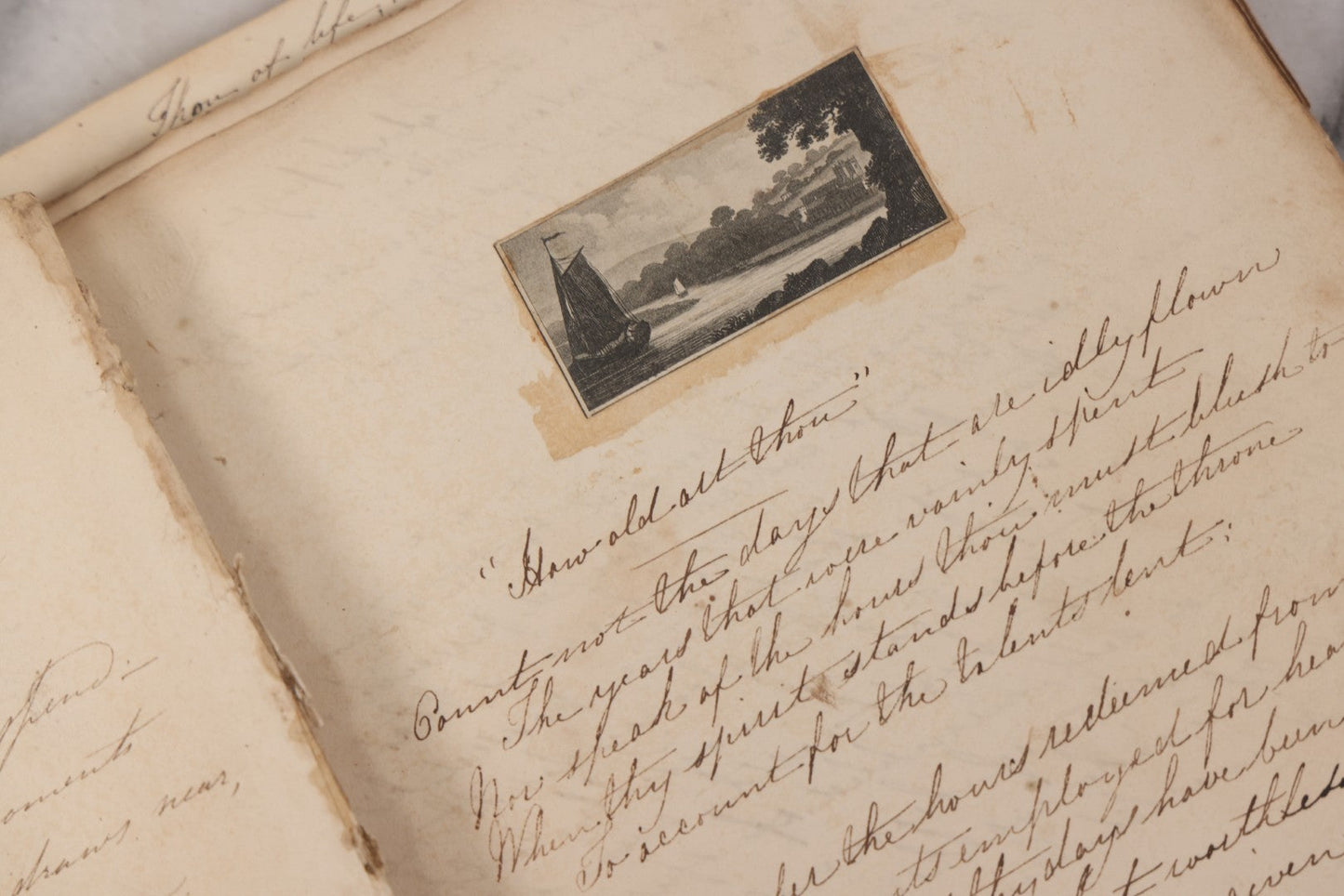Lot 054 - Antique Early 19th Century Autograph And Poetry Album, With Dozens Of Handwritten Pages With Notes, Poems, Art, And More, Including Hand Drawn Illustrations, "Lady Of The Lake" Engravings, Etc., Circa 1828-1832