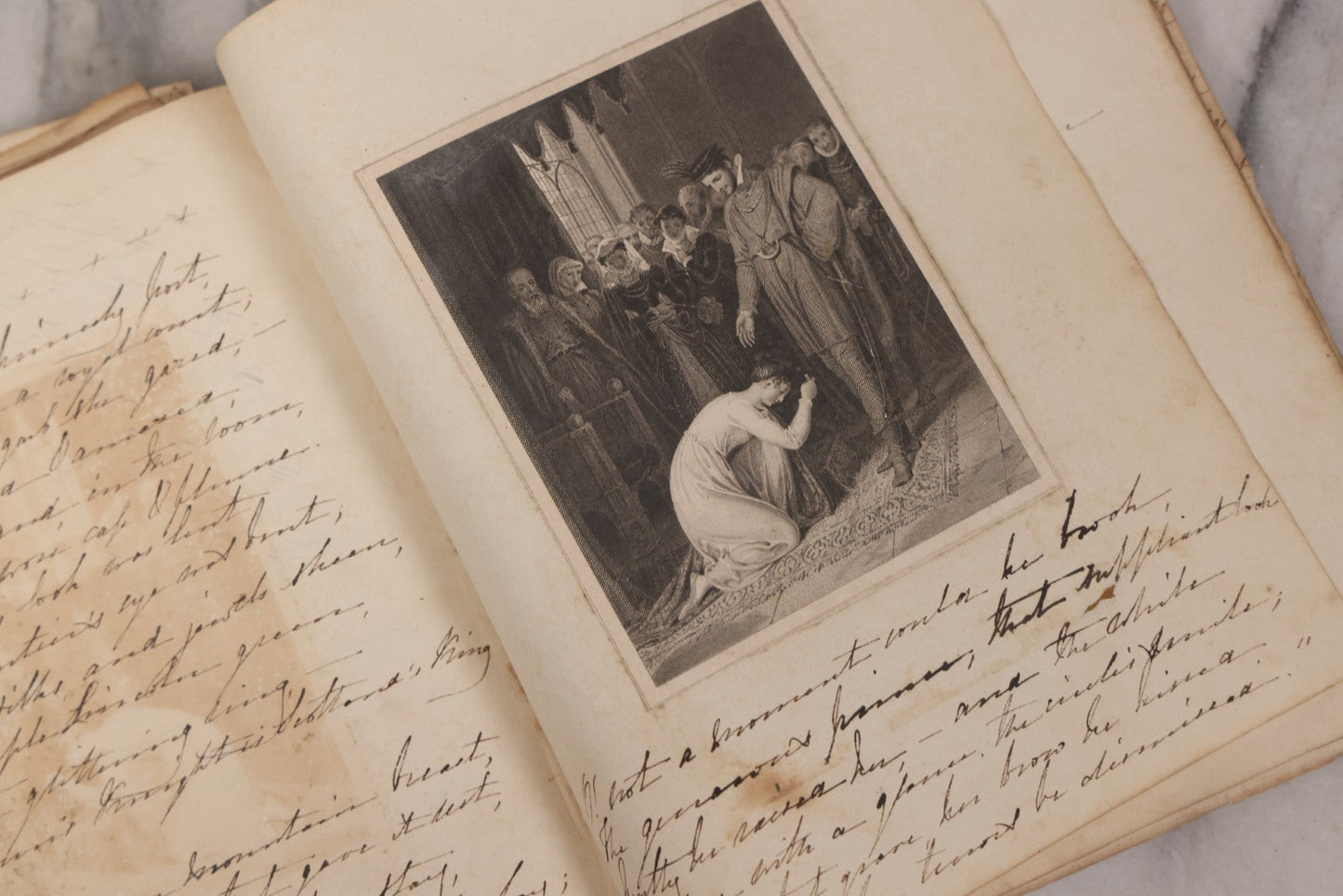 Lot 054 - Antique Early 19th Century Autograph And Poetry Album, With Dozens Of Handwritten Pages With Notes, Poems, Art, And More, Including Hand Drawn Illustrations, "Lady Of The Lake" Engravings, Etc., Circa 1828-1832