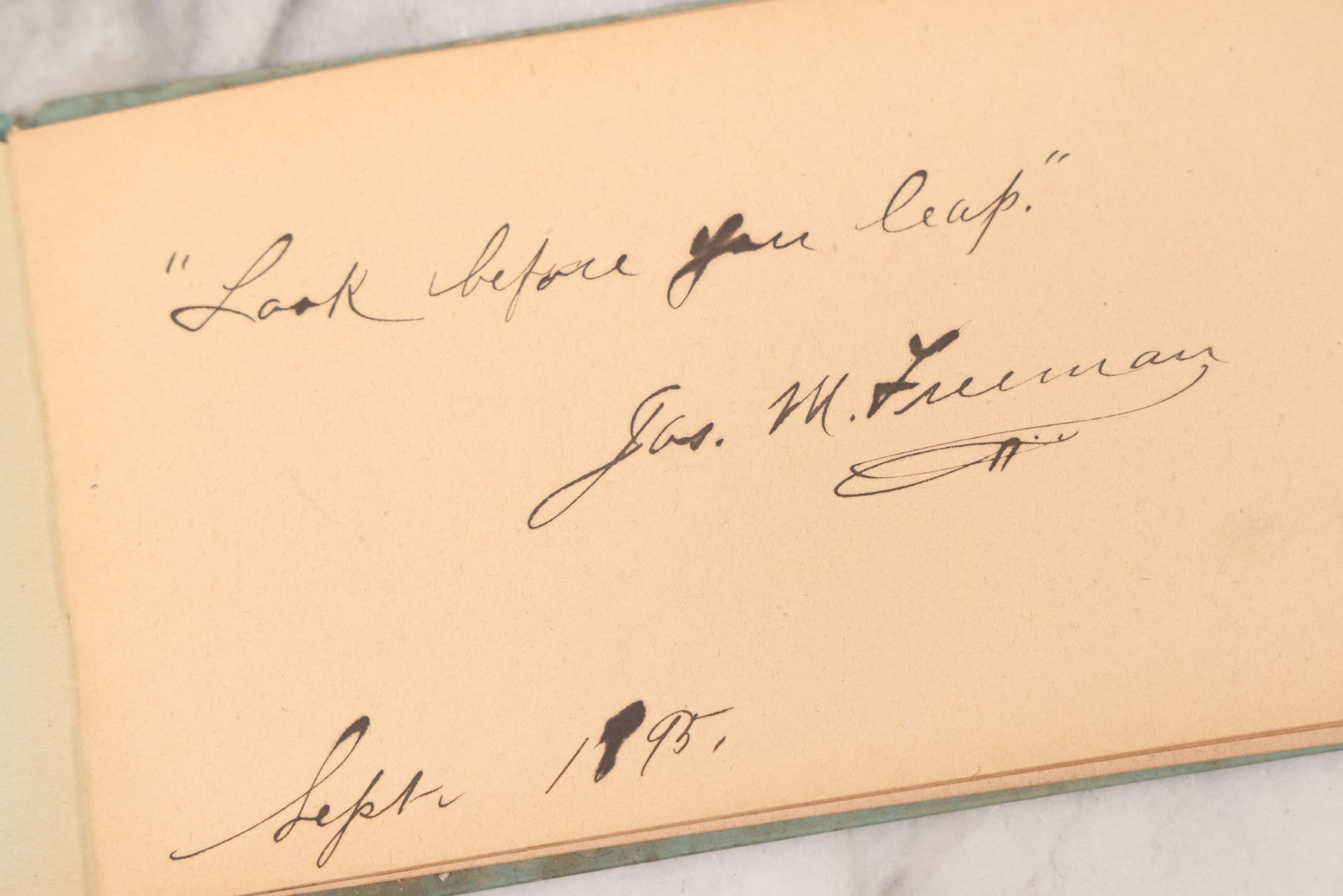 Lot 055 - Antique Victorian Autograph Album With Statue Of Liberty, New York Harbor, Hudson River Themed Embossed Gilt Cover, Cherub Flying On Bee Frontispiece, With Many Autographs From The 1890s Made In Germany