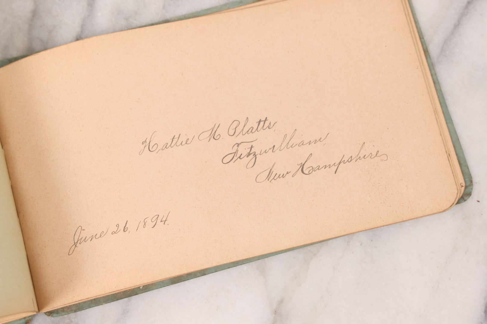 Lot 055 - Antique Victorian Autograph Album With Statue Of Liberty, New York Harbor, Hudson River Themed Embossed Gilt Cover, Cherub Flying On Bee Frontispiece, With Many Autographs From The 1890s Made In Germany