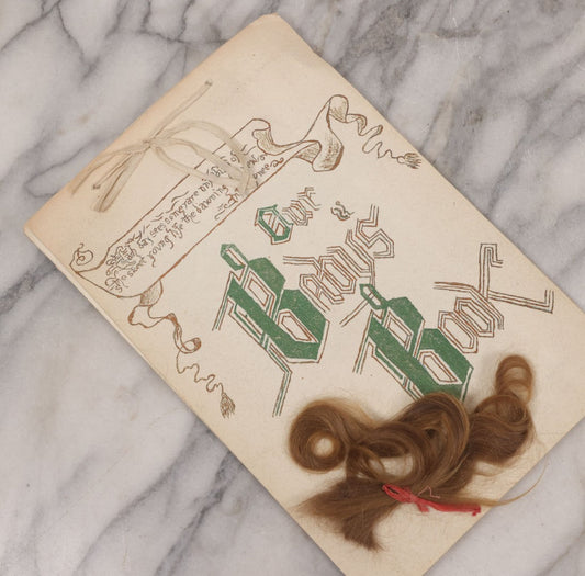 Lot 056 - Antique Original Handwritten Calligraphy Baby Book For Baby Born August 25th, 1896, Including A Lock Of Baby's Hair, Other Biographical Details