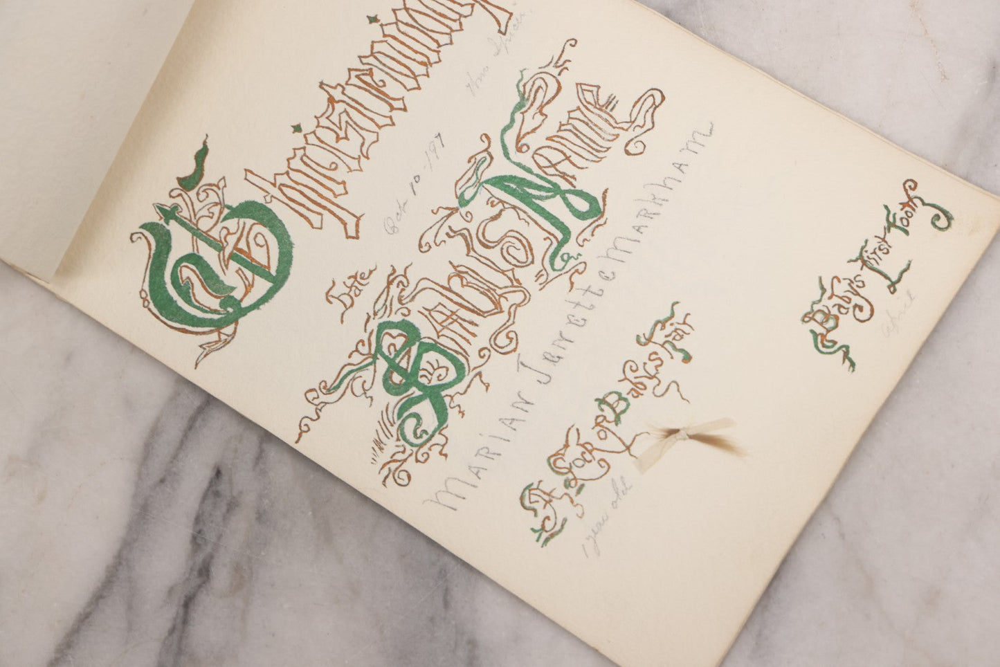 Lot 056 - Antique Original Handwritten Calligraphy Baby Book For Baby Born August 25th, 1896, Including A Lock Of Baby's Hair, Other Biographical Details