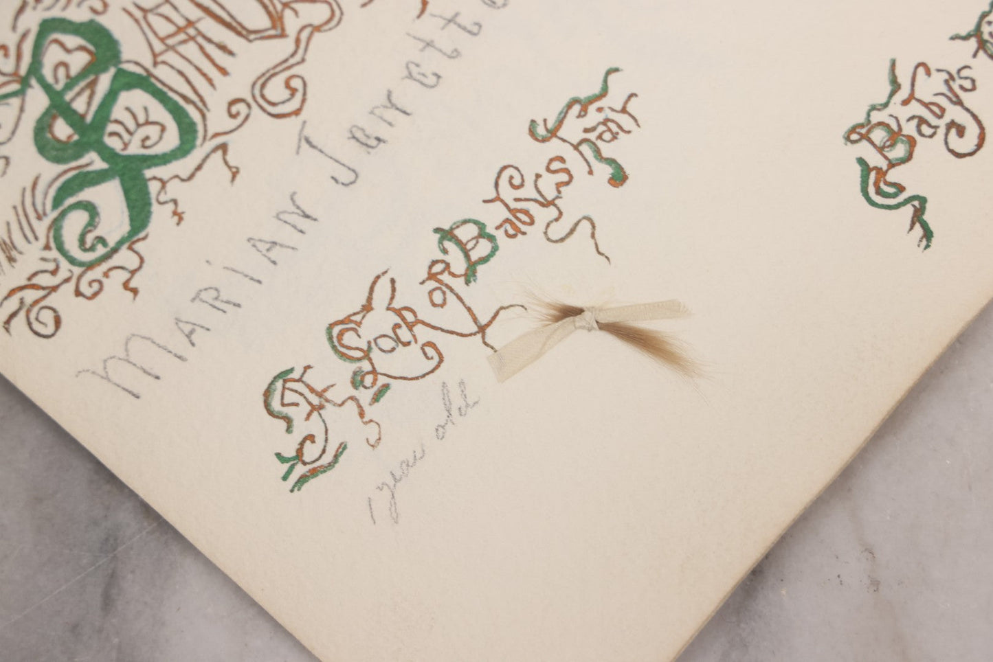 Lot 056 - Antique Original Handwritten Calligraphy Baby Book For Baby Born August 25th, 1896, Including A Lock Of Baby's Hair, Other Biographical Details