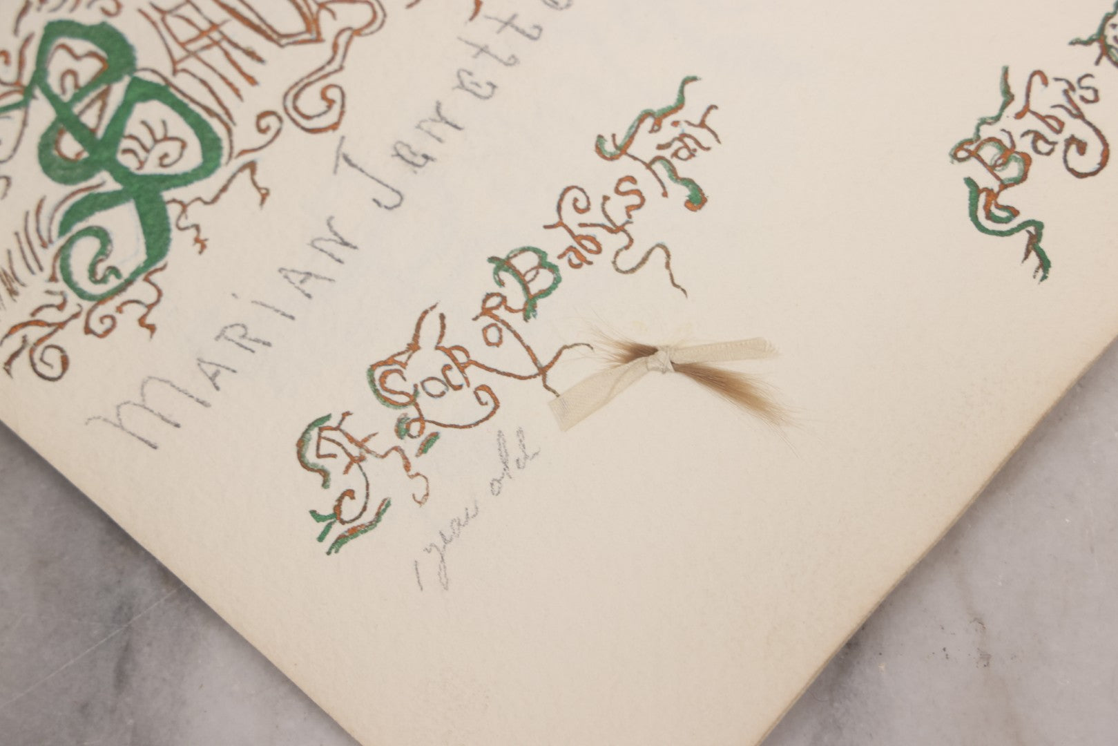 Lot 056 - Antique Original Handwritten Calligraphy Baby Book For Baby Born August 25th, 1896, Including A Lock Of Baby's Hair, Other Biographical Details