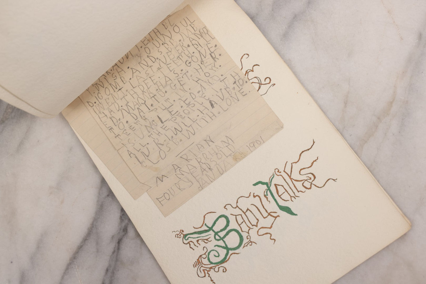 Lot 056 - Antique Original Handwritten Calligraphy Baby Book For Baby Born August 25th, 1896, Including A Lock Of Baby's Hair, Other Biographical Details
