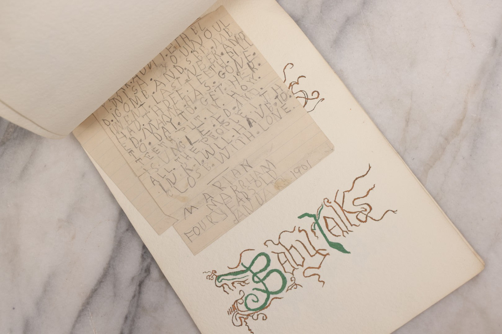 Lot 056 - Antique Original Handwritten Calligraphy Baby Book For Baby Born August 25th, 1896, Including A Lock Of Baby's Hair, Other Biographical Details