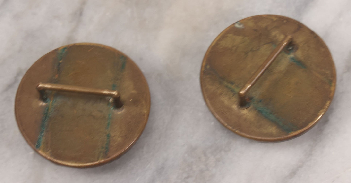 Lot 059 - Antique Pair Of Matching Bridle Rosettes, Reverse Applied Hound Dog Decals With Blue Surround, Glass Dome And Brass Fixture