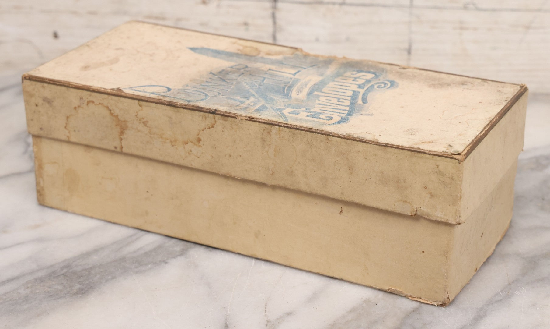 Lot 064 - Antique Cardboard Advertising Box For Bunker Hill Envelopes With Bunker Hill Monument Graphics, The Boston Linen Envelopes No. 602, Empty, Note Wear