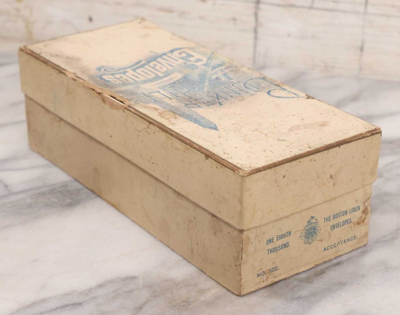 Lot 064 - Antique Cardboard Advertising Box For Bunker Hill Envelopes With Bunker Hill Monument Graphics, The Boston Linen Envelopes No. 602, Empty, Note Wear