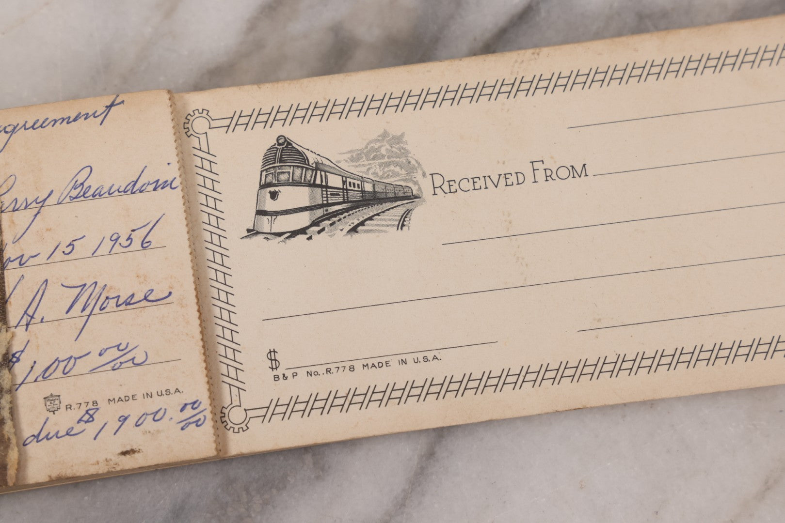 Lot 067 - Vintage Pad Of Railroad Sales Receipts, Some Used And Missing, Manufactured By Standard B&P, No. R778, Made In U.S.A., Circa 1950s