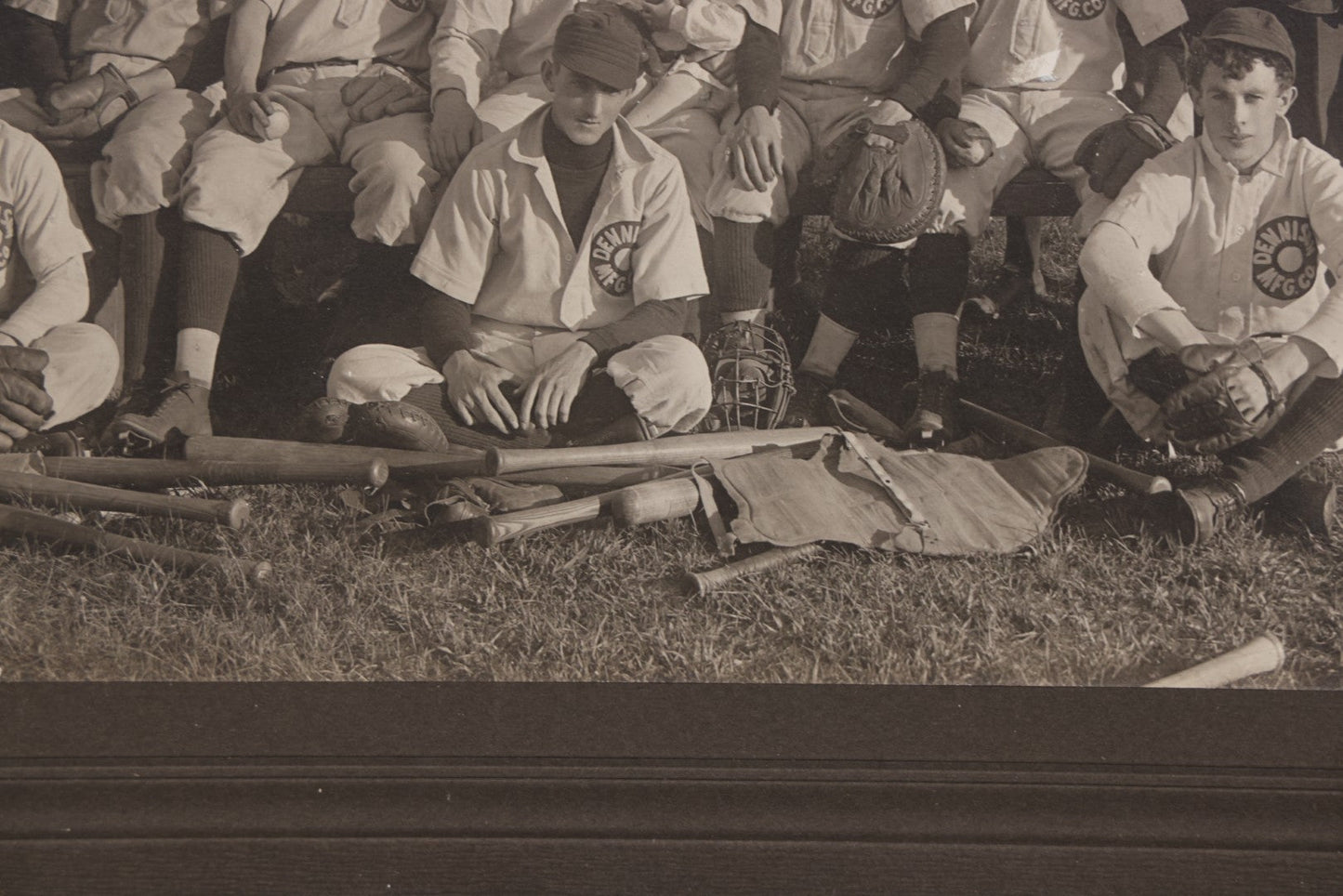 Lot 068 - Antique Boarded Photograph Of The Dennison Manufacturing Co. Baseball Team, Posing With Dennison Banner, Equipment, Circa 1915, Framingham, Massachusetts