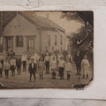 Lot 073 - Antique Boarded Photograph Of School Class Standing Apart And In Unnatural Pose, With Teacher In Front Of "Maple School," One Child Identified As "Ernie"