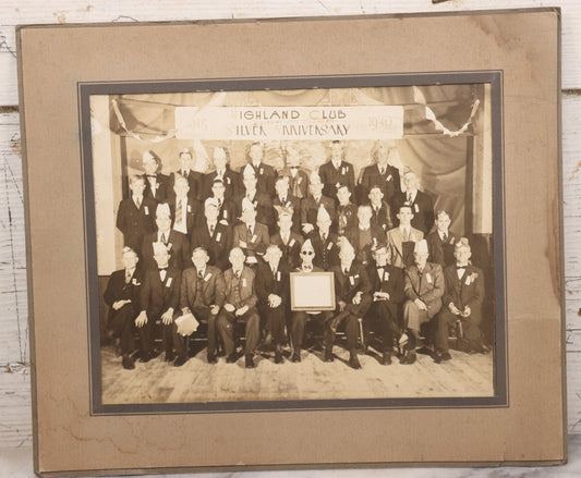 Lot 074 - Vintage Photograph In Paper Frame Of The Highland Club Silver Anniversary, 1915-1940, Concord Heights, Concord, New Hampshire, With Men In Hats