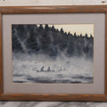 Lot 076 - Vintage Watercolor Painting Of Canoes On A River Against Pine Trees In Silhouette, Artist Signed B. Brown, In Frame, 15-1/2" x 12-1/2"