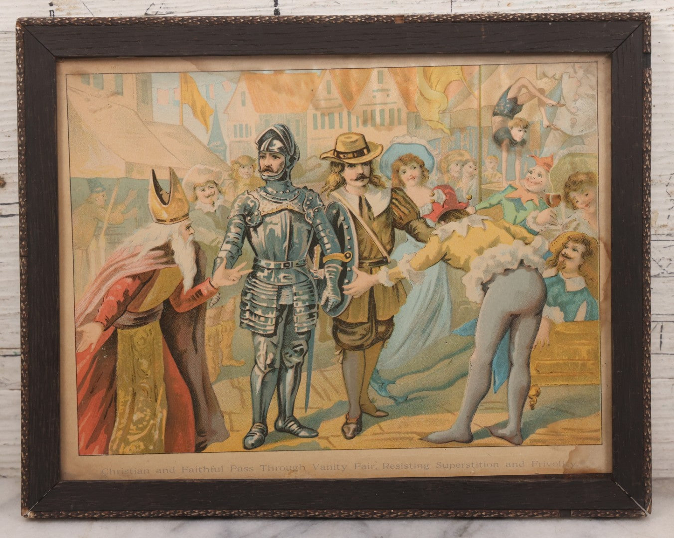 Lot 078 - Antique Framed Chromolithograph Book Plate Print, "Christian And Faithful Pass Through Vanity Fair, Resisting Superstition And Frivolity," From John Bunyan's "Pilgrim's Progress," Circa 1885, 10" x 8"