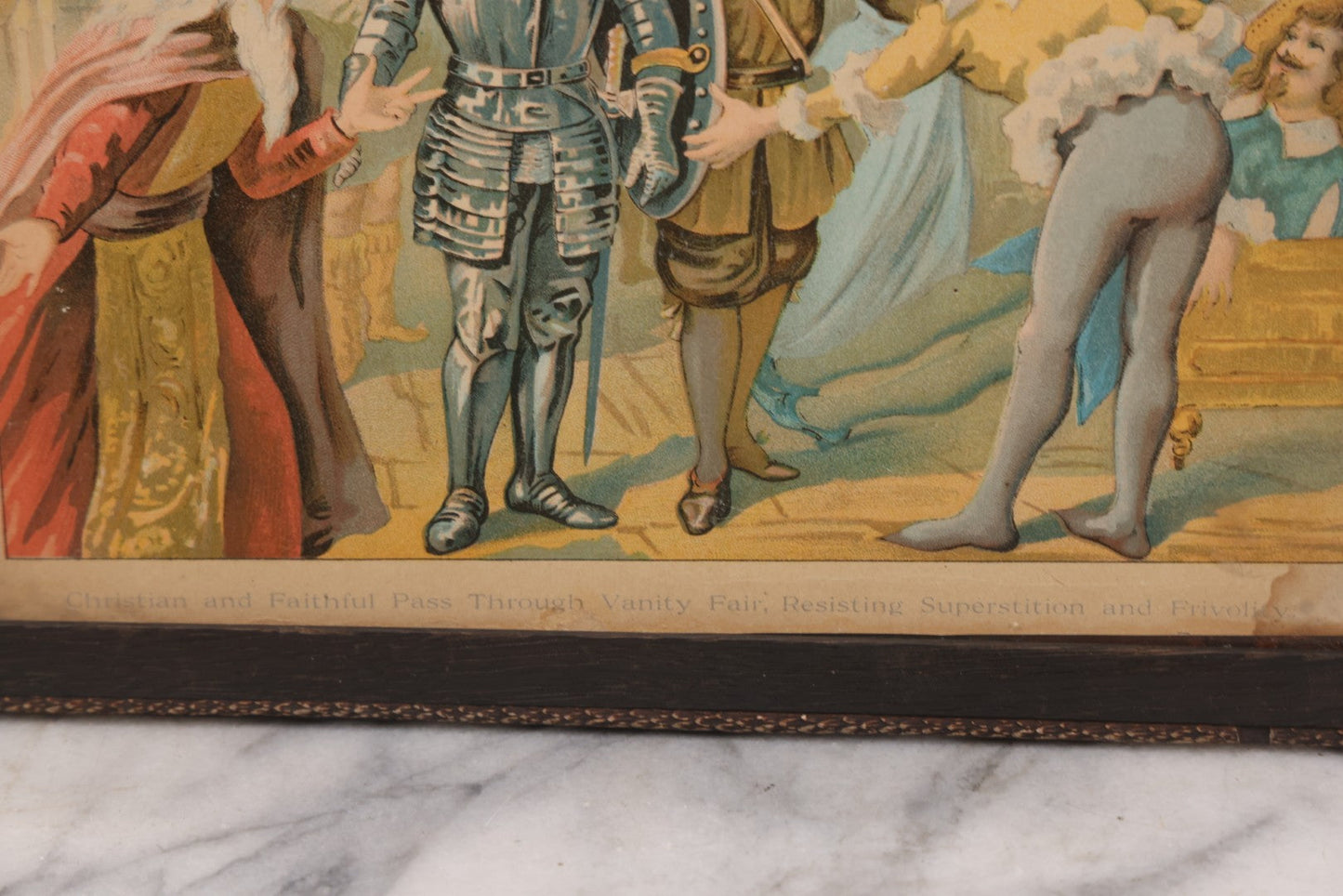 Lot 078 - Antique Framed Chromolithograph Book Plate Print, "Christian And Faithful Pass Through Vanity Fair, Resisting Superstition And Frivolity," From John Bunyan's "Pilgrim's Progress," Circa 1885, 10" x 8"