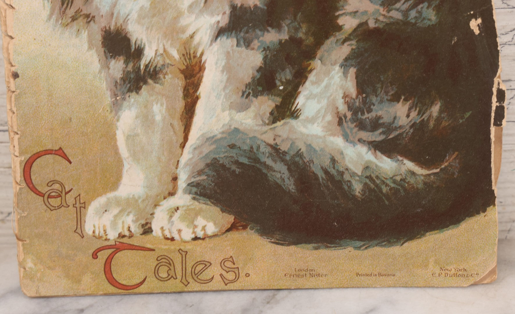 Lot 079 - Antique Lithograph Children's Book, "Cat Tales," With Die Cut Cat Shape, Published By Ernest Nester, London, And E.P. Dutton Co., New York, Printed In Bavaria, Circa 1905