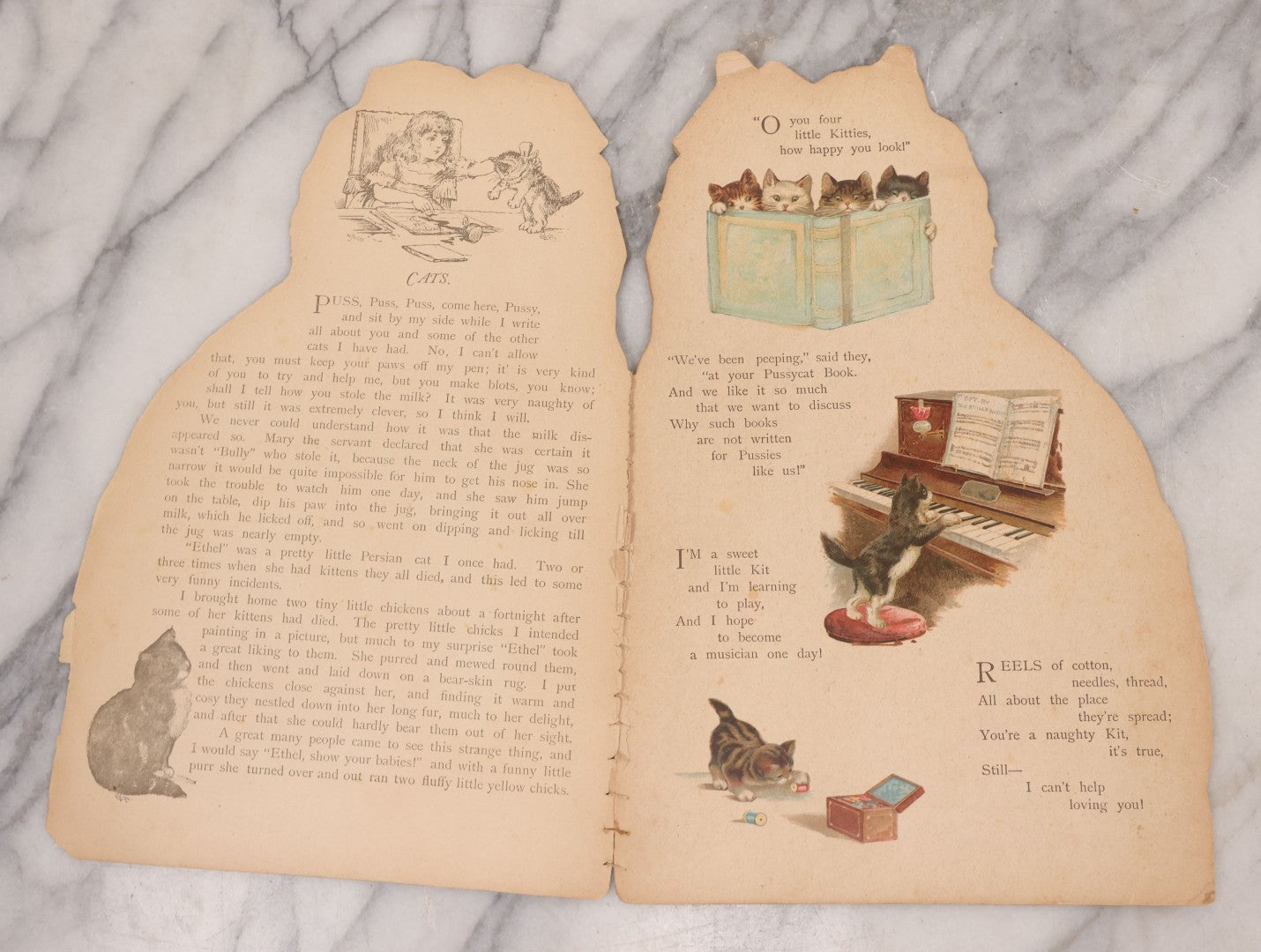 Lot 079 - Antique Lithograph Children's Book, "Cat Tales," With Die Cut Cat Shape, Published By Ernest Nester, London, And E.P. Dutton Co., New York, Printed In Bavaria, Circa 1905