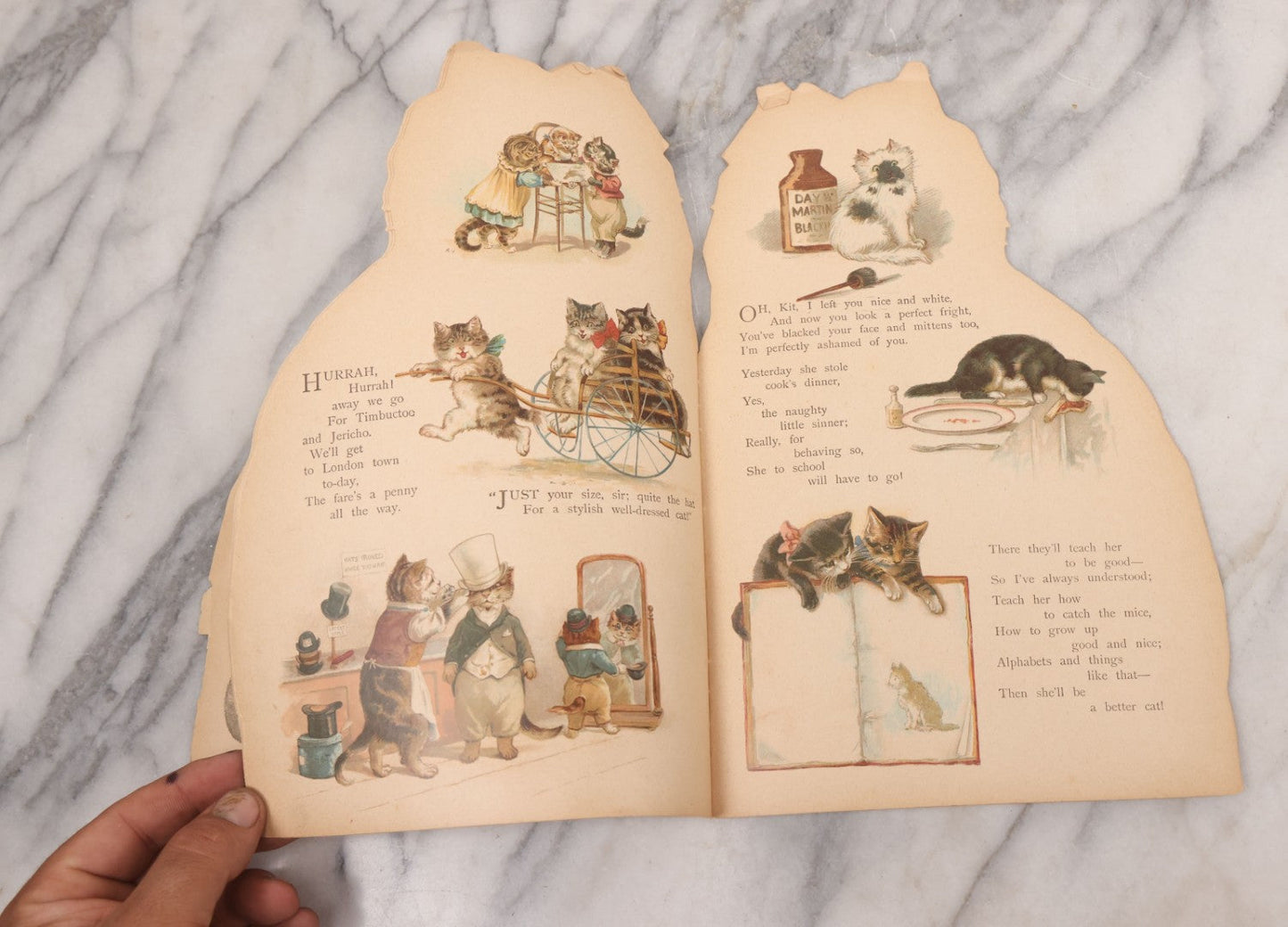 Lot 079 - Antique Lithograph Children's Book, "Cat Tales," With Die Cut Cat Shape, Published By Ernest Nester, London, And E.P. Dutton Co., New York, Printed In Bavaria, Circa 1905