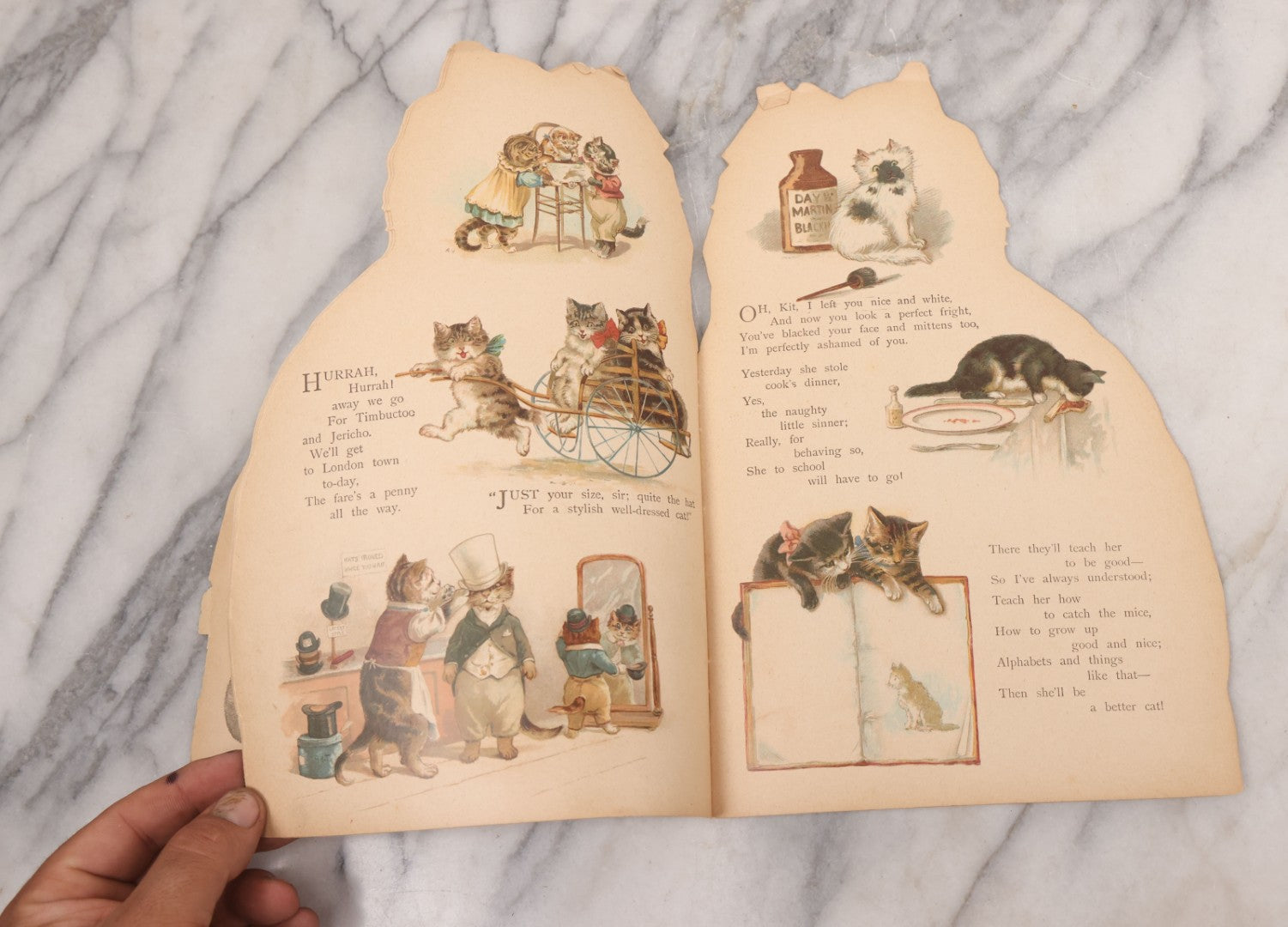 Lot 079 - Antique Lithograph Children's Book, "Cat Tales," With Die Cut Cat Shape, Published By Ernest Nester, London, And E.P. Dutton Co., New York, Printed In Bavaria, Circa 1905
